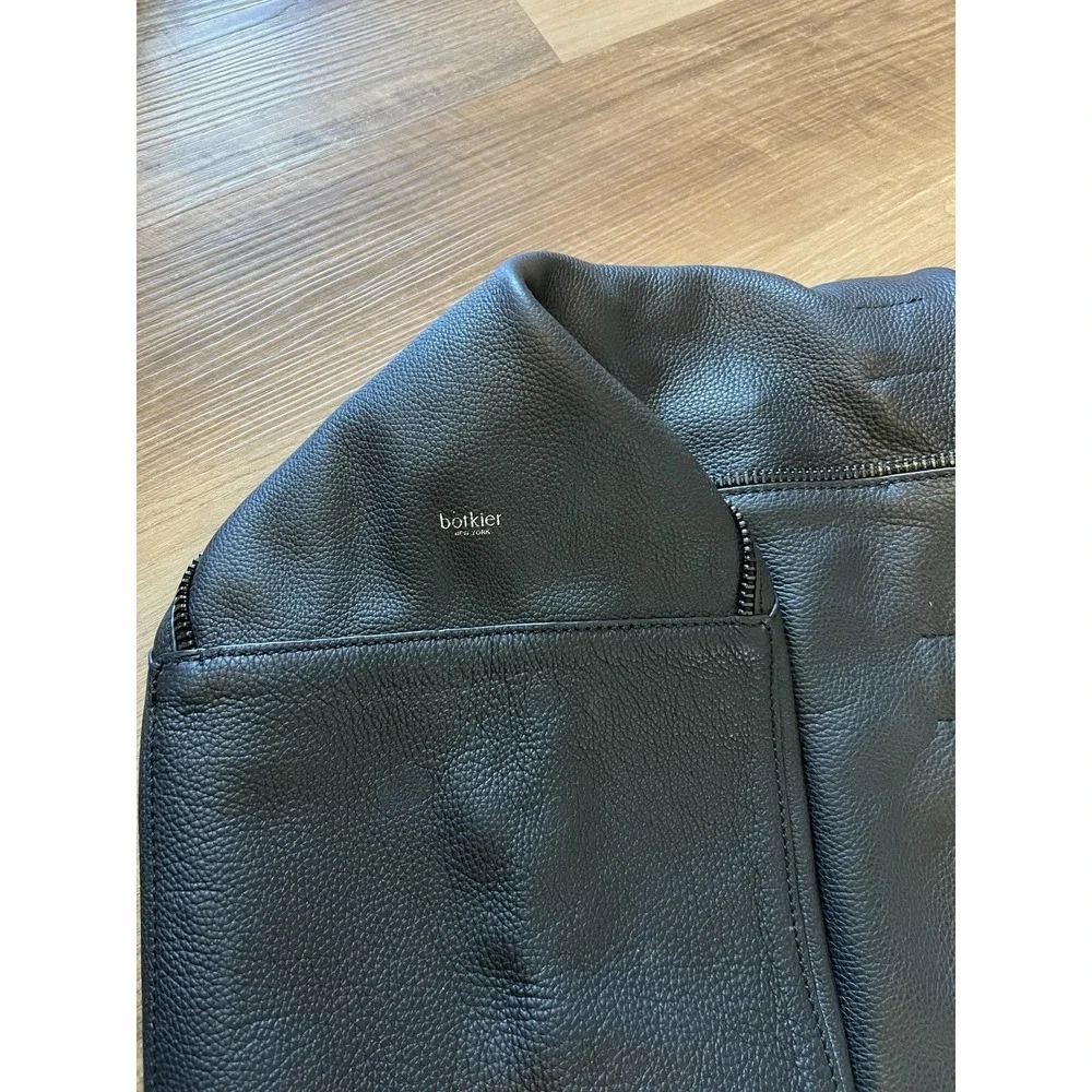 Botkier New York Tote Bag Black Pebbled Leather Strap Zip Accent Purse Large - Picture 5 of 10